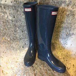 Hunter,  Gray Rubber Riding Rain Boots US 6, EU 37, UK 4